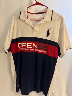 Polo by Ralph Lauren Men’s White Navy Red OPEN65 Racing Polo